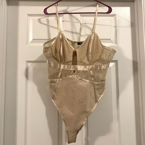 Nude Chevron Mesh Corset Bodysuit